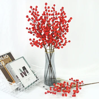 1/2Pcs 59CM Artificial Bagas Ramo Vermelho Natal Berry Falso Flores de Folha de Ano Novo de Decoração de Árvore de Natal Decoração para a Casa