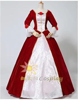 100%real de veludo vermelho belle princesa sereia vestido de baile vestido medieval Renascentista Vestido de princesa Victoria pode costumes tamanho