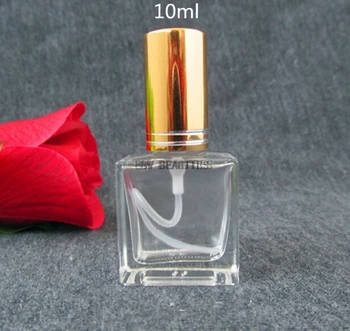 100pcs/monte 10ML Praça Spray de Frascos de Perfume,10cc de Vidro, Frascos de Perfume,Comestic Recipiente de Embalagem