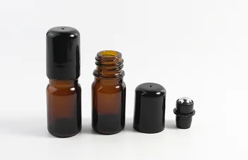 10pcs/lot 5ml Âmbar Óleo Essencial de vidro frasco de Vidro bola de Rolo de Aromaterapia Garrafa de frascos de perfume atacado