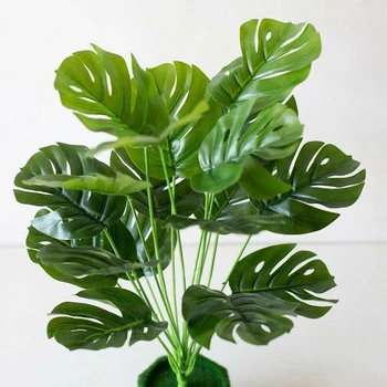18 Folhas de Plantas Artificiais Verde Palma Monstera Folhas de Plástico Falso Planta para o Quarto Varanda Sala de estar Decoração de Mesa