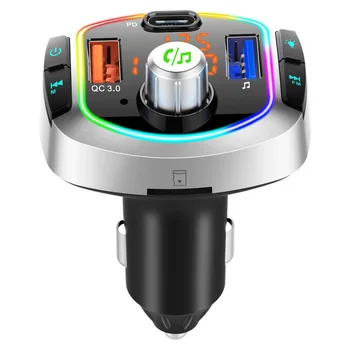 1pc Carro com Retroiluminação LED Transmissor FM Dual Display USB QC 3.0+PD-Tipo C Carregador Rápido de Automóvel Leitor de MP3 Kit