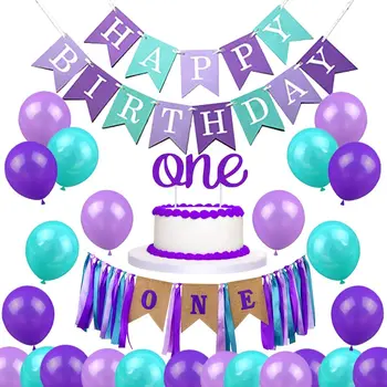 1º Aniversário, Decorações de balões Kit - Uma Cadeira Banner Bolo Topper para Meninas com O Mar a Primeira Festa de Aniversário de Suprimentos