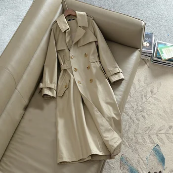 2019 Outono Mulher Casual trench coat oversize dupla linha de fivela Vintage Lavado Outwear Roupas Soltas