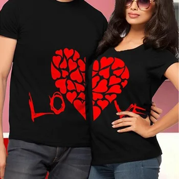 2020 Casais de Lazer, T-shirt de Manga Curta T Bonito Tops Nova de Valentine Quente Camisas de Mulher AMOR, Engraçado Letra Imprimir