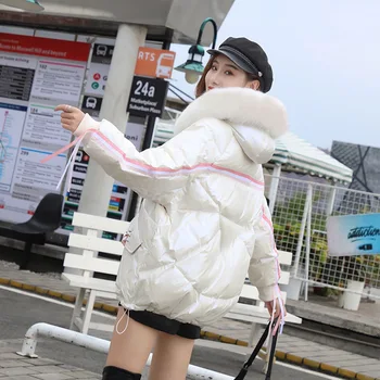 2020 inverno nova jaqueta mulheres é curto engrossar o calor brilhante de moda casual, a gola de pele de 90% branco pato para baixo do casaco