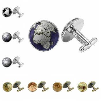 2020 Novas Globo Globo da Base de dados de Mapa de Crachá / botão de Punho de Bronze Gótico de Vidro Convexo Homens botão de Punho de Enviar Homens o Dom de Jóias