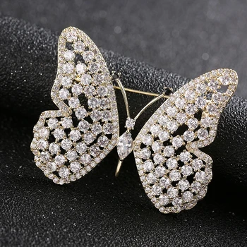 2021 Luxo Cúbicos de Zircônia Broches para Mulheres Elegantes Cristal Broche de Borboleta Lenço de Pinos de Presente da Jóia Vestido Acessórios broche;