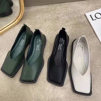2022 a coleção Primavera / Verão as Mulheres Flats Mary Janes Sapatos Retrô Vestido Robusto Superficial Sapatos de Couro PU Sapatos Sapatos Femininos De Luxo