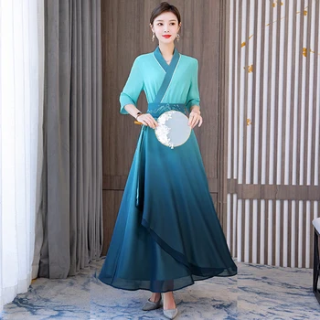 2022 novo chinês tradicional qipao vestido de chiffon mulheres cheongsam melhoria de festa elegante vestido de noite kinomo estilo de vestido de a34