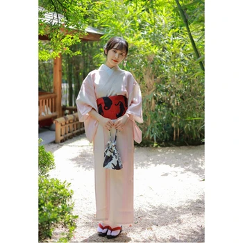 2022 Novo Jovem Japonês Tradicional Quimono Roupão Vestido de Manga comprida Noite de Festa Vestido de Baile de Cetim com decote em V Roupa