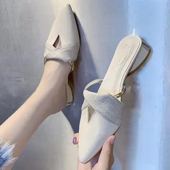 2022 Verão de novo Clássico Mulas Sapatos de Slides de Couro Exterior Chinelo Plataforma de Mulher Apontou toe Sapatos Sandálias sapatos para mulheres