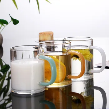 250ml moderno e minimalista copo de vidro com alça de espessamento de chá, canecas transparente pequeno-almoço de leite, copos de escritório de vidro copo de água