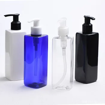 250ml Quadrado Preto cosméticos garrafas PET Vazias shampoo bomba de loção recipiente de plástico, embalagens de cosméticos com o distribuidor,gel de banho