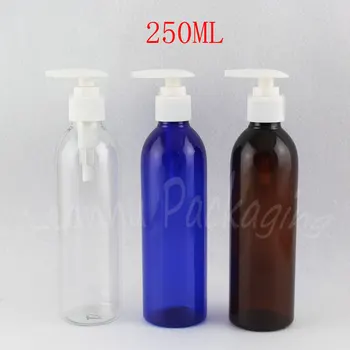 250ML Rodada do Ombro Garrafa de Plástico Com Bomba de Loção , 250ML Vazio Cosmético , Shampoo / Gel de Duche de Embalagens de Garrafa