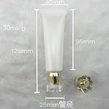 30ML Protetor solar gritar Tubo de 30G repique de Creme branco Tubo com arcylic de flor em forma de tampa,30ml de Cosméticos Tubos de Amostra de creme para os olhos