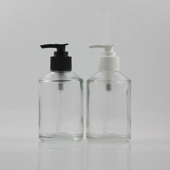 30pcs vazio 200 ml redonda de vidro de loção embalagem com branco ou preto bomba, 200ml garrafa de vidro cosmético líquido, creme