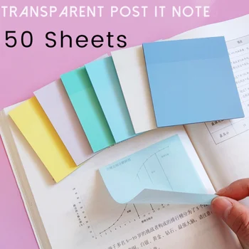 50 folhas Transparentes Notas Impermeável Colorido Limpar Memo Pad Postado Auto-Adesivo Memorando Mensagem de Lembrete Office Escola