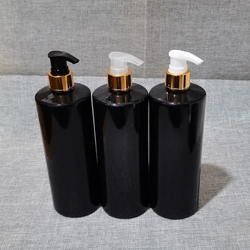 500ml 12pcs/monte negro garrafa PET com dourado alumínio bomba, vazio loção/lavagem à mão/Shampoo/hidratante/facial garrafa de água