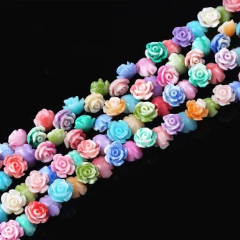 50pcs Cor da Mistura de Resina Rosa Flor Esferas Espaçador de Esferas Com Furo de Ajuste Para o Bracelete, Colar de Diy Artesanato, Moda Jwelry Acessórios