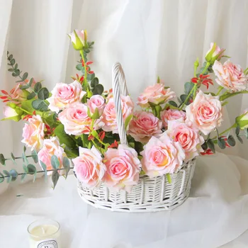 5Pcs de Seda Rosa Flor de Parede Buquê de Casamento Artificial Rose Flores de Decoração de Casa de Fotografia Adereços Falso Rosas Flores, Coroa de flores