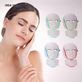 7 Cores de Design do Rejuvenescimento da Pele do Rosto Cuidados da Pele, máscara LED vermelho Máscara Facial de Fótons com Pescoço Terapia Anti-Acne, Remoção do Enrugamento