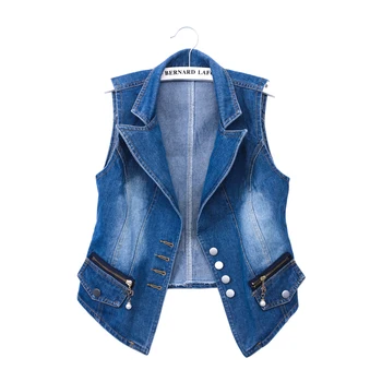 A coleção primavera / verão colete jeans Mulher coreano fino terno colarinho curto sem mangas jeans azul jaqueta colete colete tops roupas de mulher
