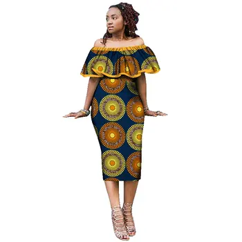 Africano de Vestidos para as Mulheres Africanas Estilo de Impressão Plus Size Mulheres de Roupas de Festa de Babados, Vestidos de Senhoras Sexy Club Vestido WY1868