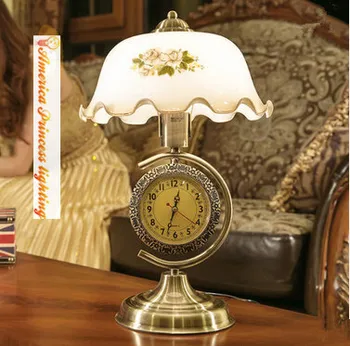 American retro lâmpada da tabela do quarto lâmpada de cabeceira regulável com relógios decorativos de vidro, sala de estar, lâmpada da tabela de E27, AC110-240V.