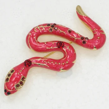 Animais de Cobra Broche de Strass Vermelho Esmalte Pin broches C978 C2