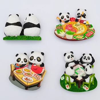 Artesanal Pintado Panda Bonito Panela Quente em Sichuan, China 3D Ímãs de Geladeira Turismo Lembranças Refrigerador Magnético Adesivos