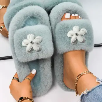 As Mulheres de luxo Sandálias de Plataforma de Flip-Flops Chinelos Macios do PLUTÔNIO da Flor Decoração de Peles Slides Interior Chinelos Sapatos