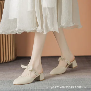 Baotou Sandálias das Mulheres 2022 Nova Primavera e Verão-jogo de Fadas Sapatos Estilo Retro Grosso Calcanhar Sapatos Mary Jane Sapatos femininos