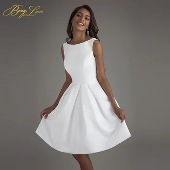 Berylove Branco Vestido de Baile de Uma Linha de Vestido de Formatura em Cetim Vestido de Cocktail de Noite Formal, Vestido de Festa vestido de festa corto
