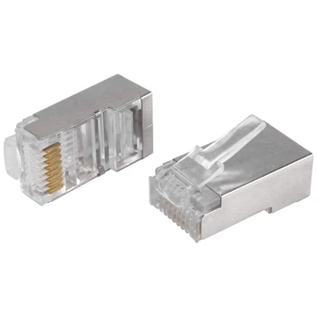 Blindado RJ45 CAT5E e CAT6 Crimpagem Conector de Ethernet STP Modular 8P8C de Cristal (milímetros)