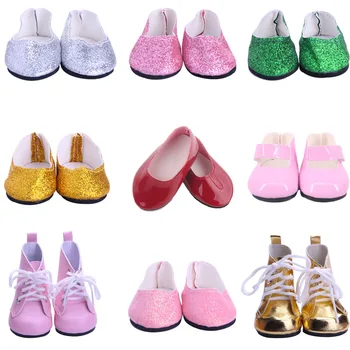 Boneca de Lantejoulas Sapatos Casuais de Cores Sólidas Para 18 Polegadas Americana Bonecas E 43cm Reborn Baby Dolls Roupas, Acessórios, Presentes Para a Menina
