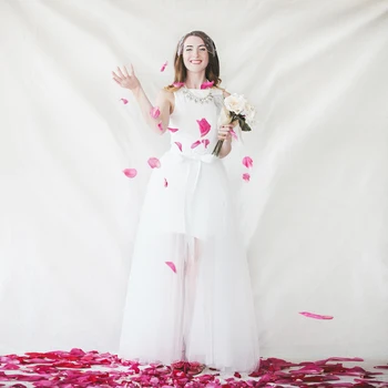 Branco Saia de Tule para o Casamento De 2017 Moda Noivas Tutu Overskirt Feito Chique Longa Saia Destacável Saia Faldas Jupe