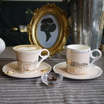 Britânico osso china xícara de café pequena luxo requintado família, chá preto, chá da tarde conjunto copa do conjunto de placa taça de ouro
