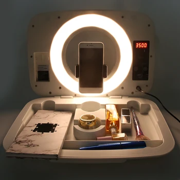Caixa de maquiagem Luz do Anel do DIODO emissor de Frio Quente Ajustáveis, Luz de Preenchimento Multifuncional Transmissão ao Vivo Preencha os Anéis de Luz com o Espelho de Maquilhagem