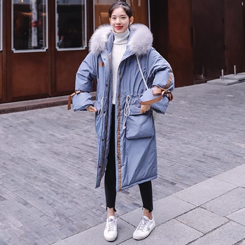 Casaco Feminino 2021 Inverno Novo 90% Branco Pato com Capuz de Pele de Raposa Colar de Moda coreano Longo Solta Alta Qualidade de Mulheres Jaqueta YY1