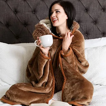 Cashmere Flanela TV Cobertor Senhora Soft Pijamas Fofos Preguiça com Capuz Cobertor Mulheres de Casa, usar Com Luvas Casual Loungewear