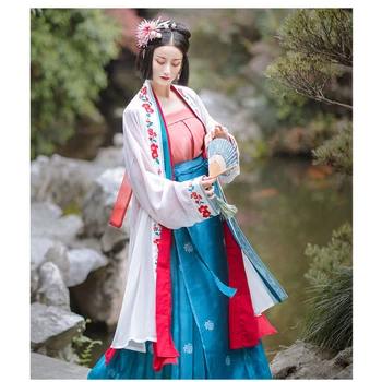 ChiXia 3 PC Set Dinastia Song Impresso Hanfu Vestido de Mulher Chinesa Suspensórios Hanfu Carnaval Cosplay Fase Desempenho Fantasias