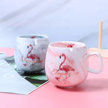 Copos Canecas De Café Flamingo Criativo Letra Da Copa De Viagem Gato Bonito Pé De Cerâmica Estudante Par De Água Potável Mármore Presente