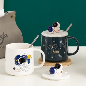 Criativo astronauta caneca com tampa colher, 400ml xícara (chá) de café canecas de cerâmica office copa do office Copos de casal copa do presente