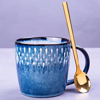Criativo Nórdicos Cerâmica Copo de Água Com Ouro de Aço Inoxidável da Cor Colher Retro Caneca de Personalidade Office Copo Adequado para Chá e Café