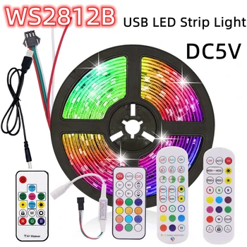DC5V WS2812B USB Smart wi-Fi Bluetooth Controlo LED Strip RGB Endereçável DIODO emissor de Luz 30/60Leds Preto/Branco PCB Impermeável IP30/65