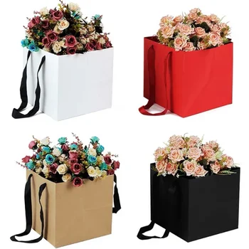 DIY do Dia dos Namorados Flor Florista Buquê de Base Quadrada de Embalagem de Saco de Presente, Com Alça