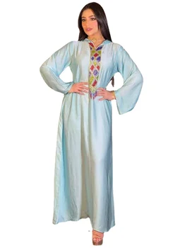 Dubai, Turquia Com Capuz Vestido Caftan Marocain Abaya Djellaba Marroquino Islã Kaftan Hijab Muçulmano Mulheres Africanas Vestidos De Túnica Árabe