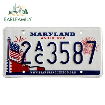 EARLFAMILY 30cm x de 15,6 cm de Maryland Placa de Licença Adesivos de carros Personalidade Impermeável Decoração de Veículos Janela de Vinil Decalque