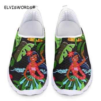 ELVISWORDS Elegante Havaí teste Padrão de Flor Senhora Sapatilhas da coleção Primavera / Verão Flats Sapatos para mulheres Respirável e Super Leve, Zapatos Mujer